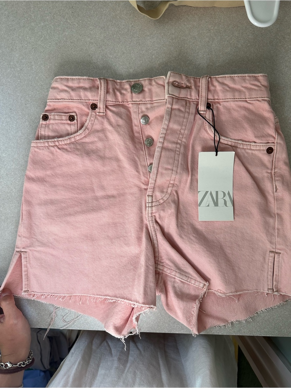 Zara Soft Pink Raw-Hem Denim Shorts